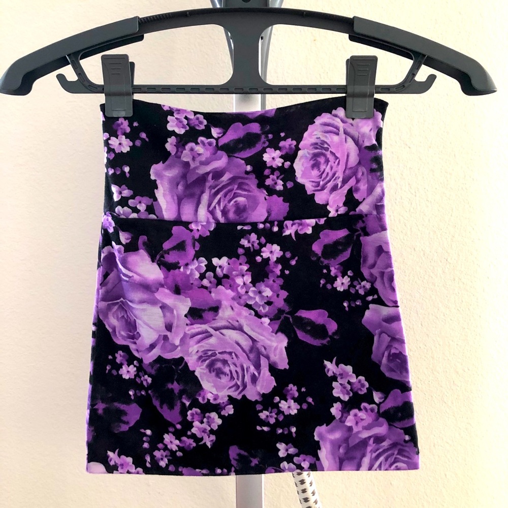 Black and Purple Floral Mini Skirt - Picture 1 of 3